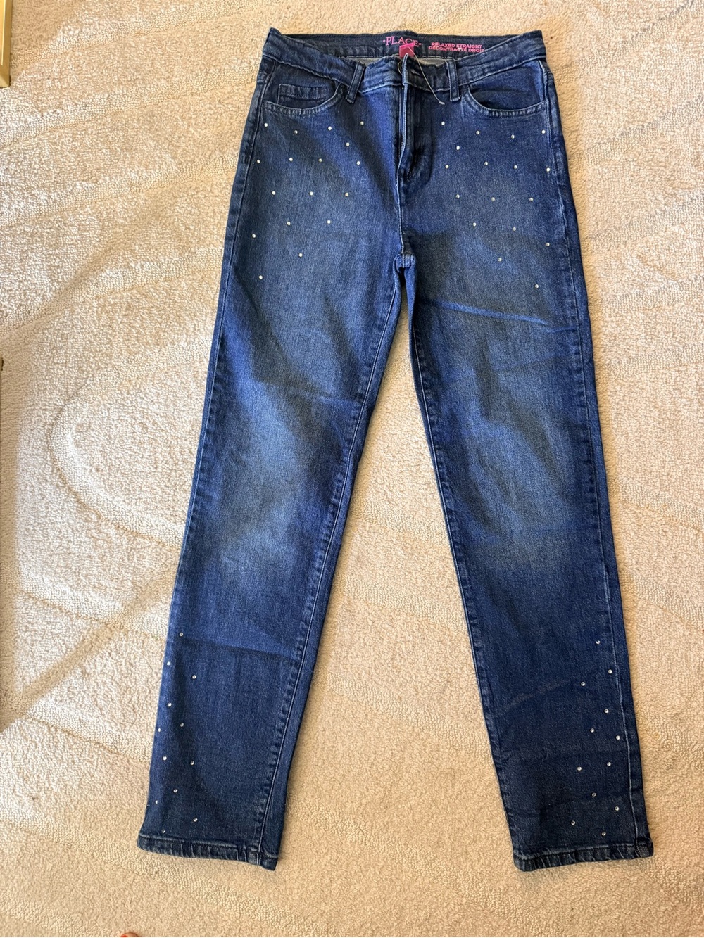 Place Dark Blue Straight Leg Jeans with Pearl Stud Accents NWOT
